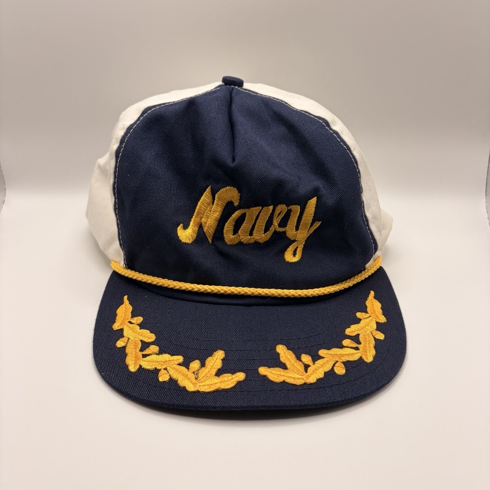 Vintage Navy Rope Snapback Hat Gold Laurel Scrambled Eggs Military Cap